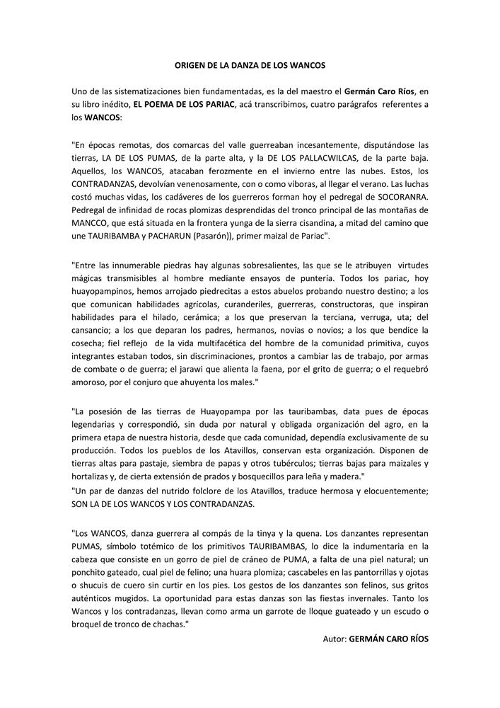 Origen de la Danza Los Huancos